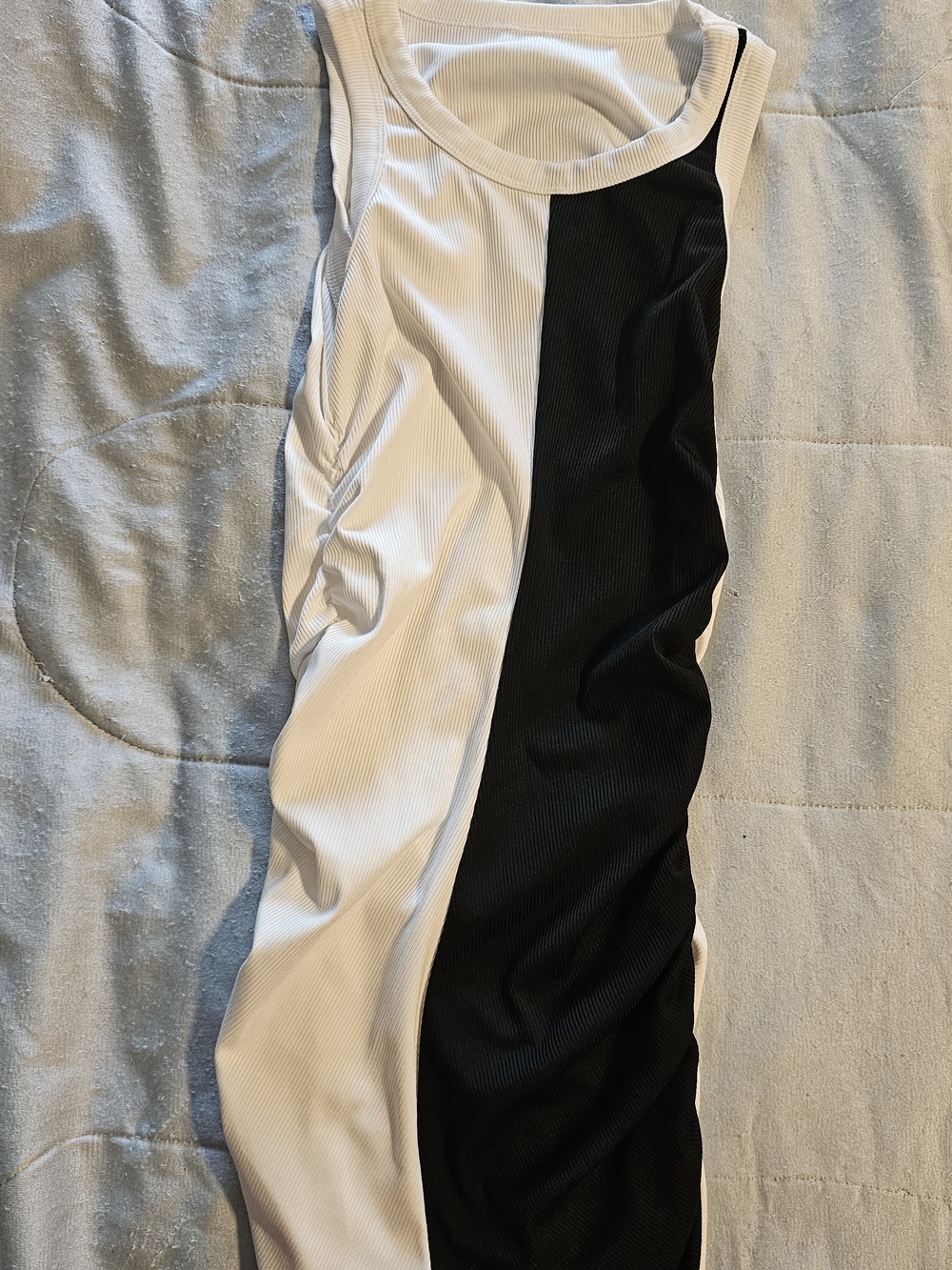 Sleeveless Black & White Colorblock Mini Dress